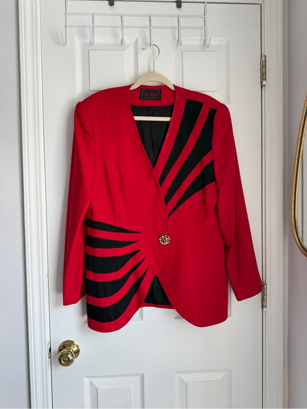 Vintage Va’Loren Made in Italy Red Black Color Block Statement Blazer